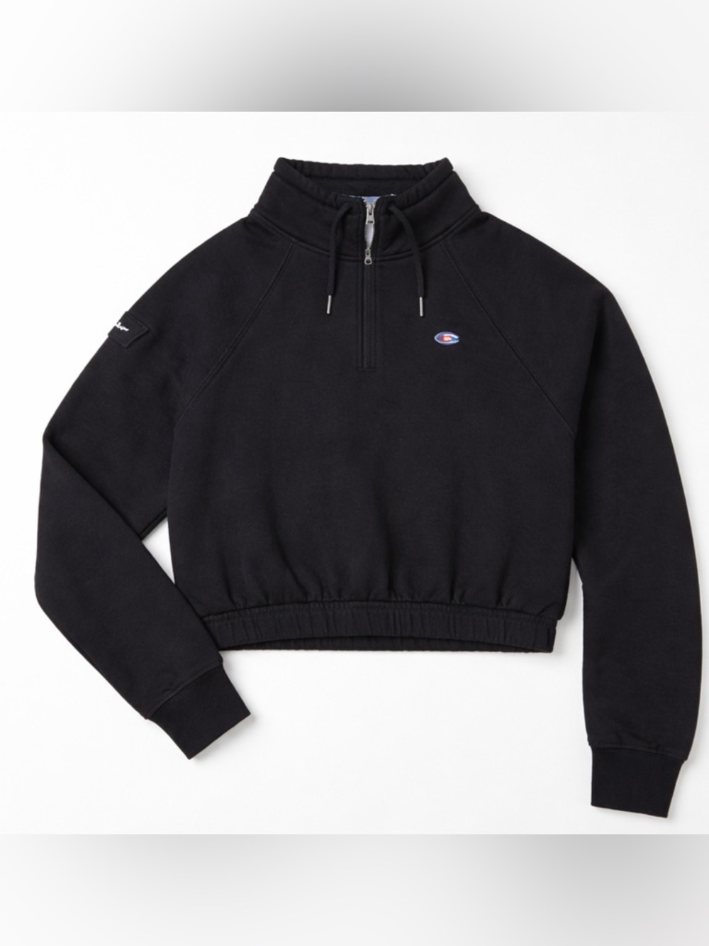 Champion Cropped Half Zip Sweatshirt Black Pullover‎ Athleisure Logo M